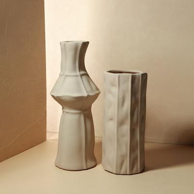 China Irregular Modern Beige Ceramic Flower Vase Morandi Flower Home Ornaments Eco-friendly Ceramic Vase New Design for sale