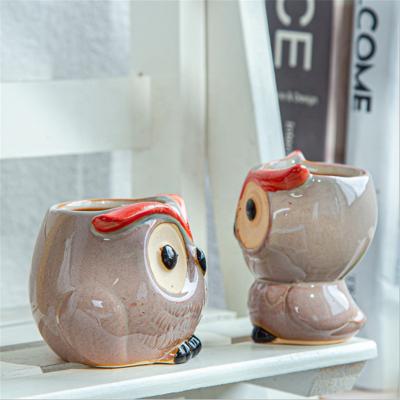 China Minimalist 6pcs Set Inch Animal Pot Ceramic Owl Crafts Flower Pots for sale