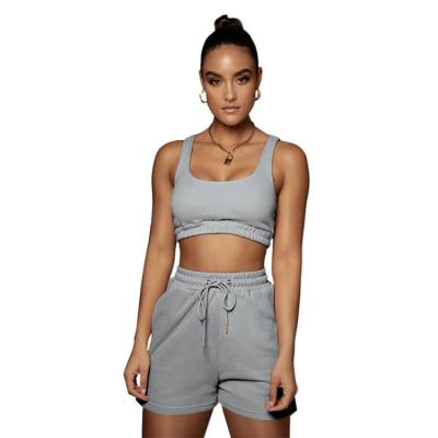 China 2021 QUICK DRY Top Two Piece Summer Crop Sets Women Jogging Sweated Short Set for sale