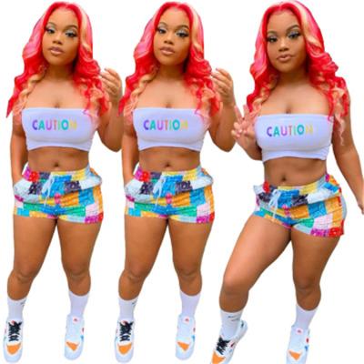 China 2021 New Arrivals QUICK DRY Bandana Shorts 2 Piece Set Women Gym Summer Tube Top Set for sale