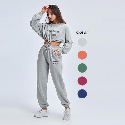 China Anti-pilling Sports Sweatshirt Set Jogger Long Sleeve Crop Head Wholesale 2 Piece Set for sale
