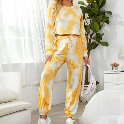 China Low MOQ QUICK DRY Polyester Tie Dye Sleepwear Wholesale 2 Pieces Pajamas Set Women for sale