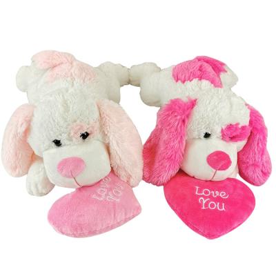 China Valentine gifts plush dog pillow lying cuddly dog with red heart for valentines gift for sale