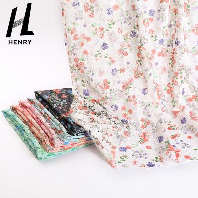 China Factory Fancy Flower Pattern Polyester Textile Material 100% Viable Price Per Yard Wholesale Digital Printing Mesh Fabric For Garment for sale