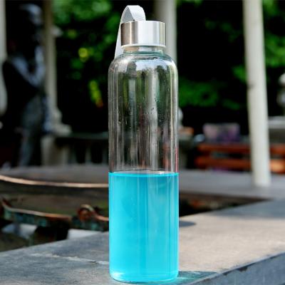 China Wholesale Custom Viable 600ML Logo Printing Borosilicate Glass Water Bottle With Silicone Sleeve for sale