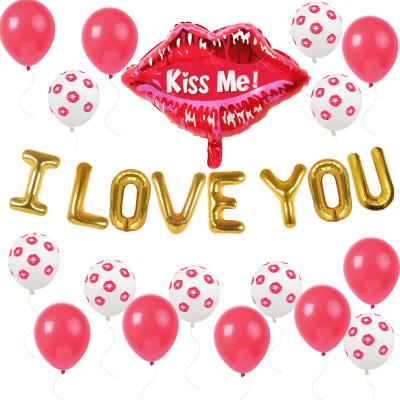 China Gift Toy Wholesale Kiss Me Lips Red Lips Foil Balloons Set For Valentine's Day Wedding Party Decoration for sale