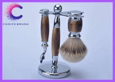 China Travel shaving set faux horn color handle silvertip badger shaving brush set with razor for sale