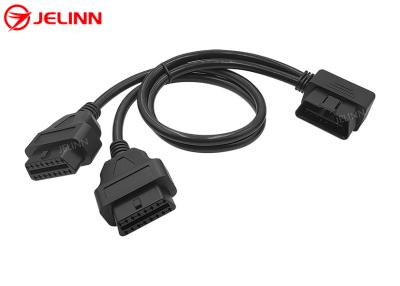 China OBD2 OBDII 16 Pin Right Angle Male to Dual Female Round Split Y Cable for sale