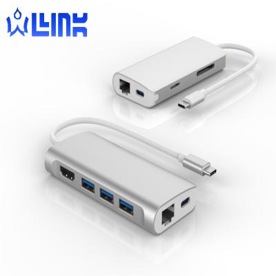China Type-C Enabled Devices Manufacturer Professional Produce Aluminum Alloy 4-in-1 Type-C Multifunctional Dock Usb C Adapter Station With USB3.0x3 for sale