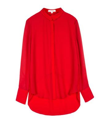 China Anti-pilling New Design Wholesale Long Sheath Simple Color Chiffon Office Lady Blouse for sale