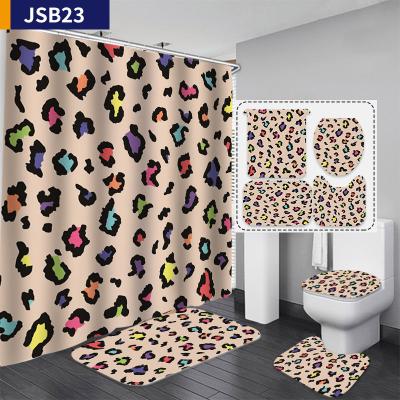 China Custom Sustainable Leopard Digital Printing 4 Pcs Shower Curtain Sets for sale