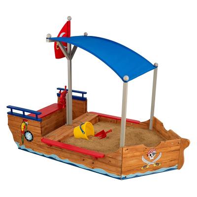 China Modern Simple Wooden Pirate Sandbox With Canopy Covered Outdoor Blue And Red Kids Sandbox Furniture Gift - For Ages 3-8 for sale