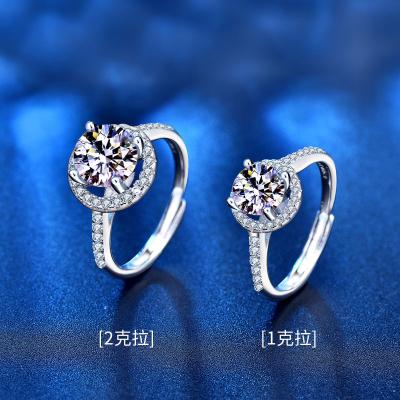 China TRENDY Mosan diamond opening 925 sterling silver ring women's classic 1/2 carat four-claw wedding engagement ring for sale