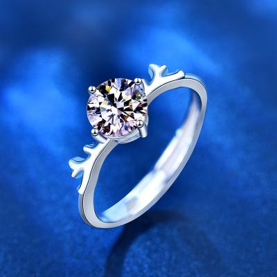 China TRENDY Christmas gift jewelry Mossan diamond open ring 925 sterling silver Korean Sensen-tied antler ring for women for sale