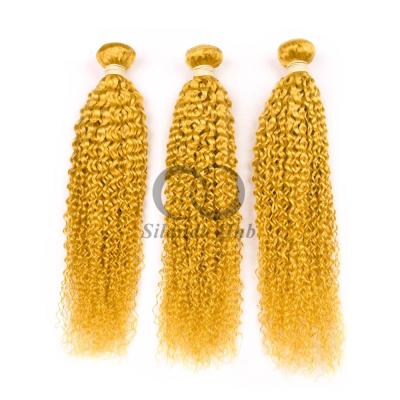 China Yellow Kinky Curly Remy Human Hair Bundles Sew In Weave Bundles Brazilian Bundle Deals for sale