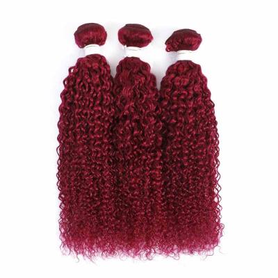 China Burgundy Kinky Curly Remy Human Hair Bundles Sew In Weave Bundles Brazilian Bundle Deals for sale