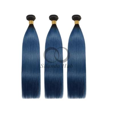 China #T1B/Blue Straight Remy Human Hair Bundles Sew In Weave Bundles Brazilian Bundle Deals for sale