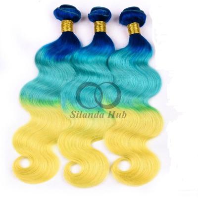 China Blue/Light Blue/Yellow Body Wave Remy Human Hair Bundles Sew In Weave Bundles Brazilian Bundle Deals for sale