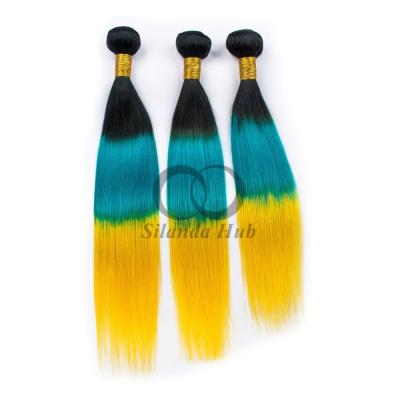 China #T1B/Light Blue/Yellow Straight Remy Human Hair Bundles Sew In Weave Bundles Brazilian Bundle Deals for sale
