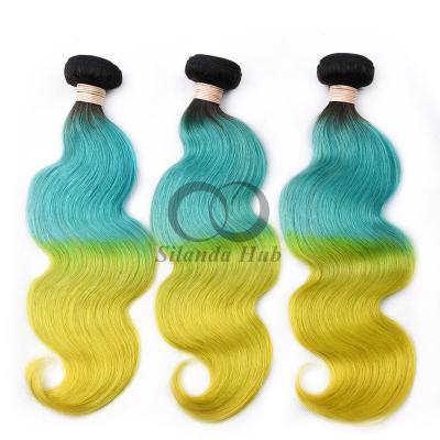 China #T1B/Light Blue/Yellow Body Wave Remy Human Hair Bundles Sew In Weave Bundles Brazilian Bundle Deals for sale