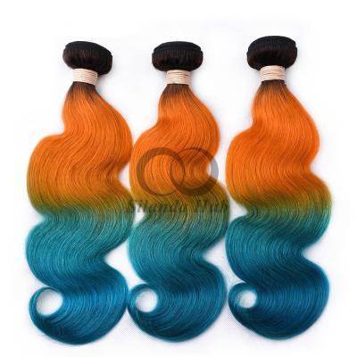 China #T1B/Orange/Green Body Wave Remy Banderas de cabello humano Coser en tejido Banderas de paquetes brasileñas en venta