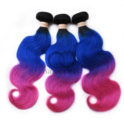 China #T1B/Blue/Rose Red Body Wave Remy Ramos de cabello humano Cosidos en tejido Ramos de paquetes Brasileños en venta