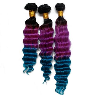 China #T1B/Purple/Blue Deep Wave Remy Human Hair Bundles Sew In Weave Bundles Brazilian Bundle Deals for sale