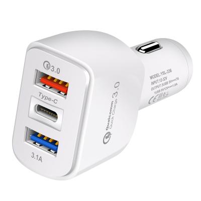 China Qc3.0 Car Charger Portable High Speed Mobile Phone Palladium Power Adapter 3 USB Left Car Charger For iPhone Samsung Huawei Tablet for sale