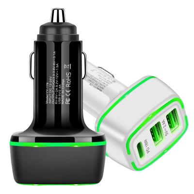 China 2020 New Arrival High Speed Car Charger 3 Port PD 18W Usb Fast Dual Port Car Charger For Mobile Phone Samsung Huawei Car Charging Adapter for sale
