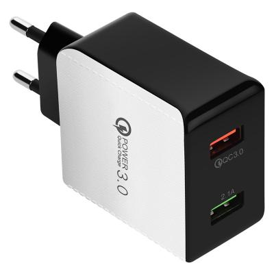 China High Speed Fast Phone USB Charging QC3.0 Charger Adapter 2 Ports With EU Plug Travel Wall Fast Charging 3.0 Fast Charging Mobile Phone Charger for sale