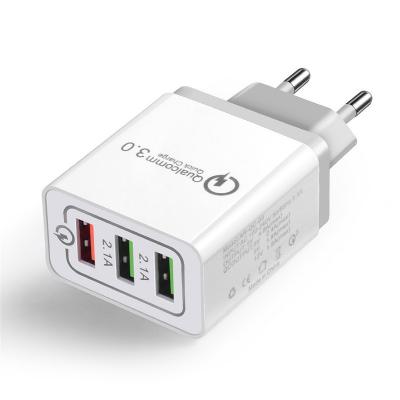 China Qualcomm Travel Wall Charger Phone USB Universal 3 Charging 3.0 Left Fast High Speed EU Plug Home Adapter for sale