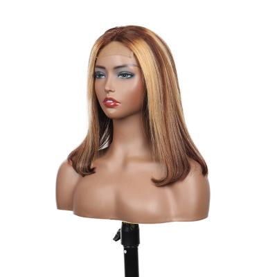 China High Quality 4x4 Shiny Short Wigs Lace Closure Bob Wig Straight Style 4/30 Piano Color Front Lace Wig for sale