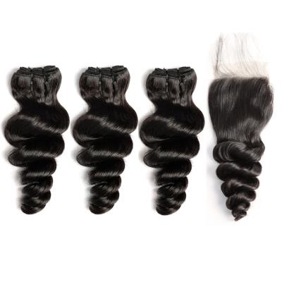 China Shiny Virgin Brazilian Cuticle Aligned 4x4 Lace Closure Wholesale 100% Brazilian Hair Invisible Bundle Hair With Closure for sale