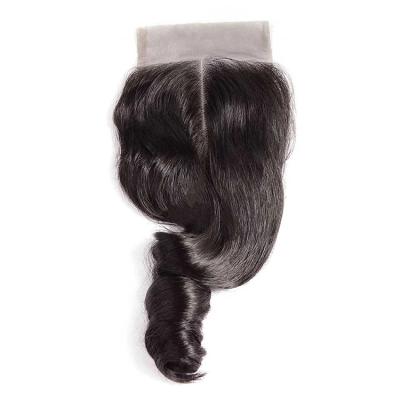 China HD Shiny Sheer Lace Frontal Closure With Baby Hair 4x4 5x5 6x6 7x7 Swiss Invisible Deep Curly Bundle Hair Lace Closure for sale