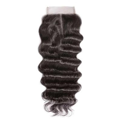 China 4x4 HD Shiny Sheer Lace Deep Wave Hair Bundles With Closure Brazilian Hair for sale