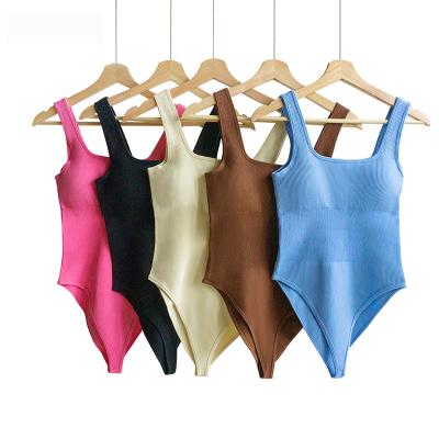 China Women's One-Piece Women's Suits Breathable Sexy Ribbed Sleeveless Jumpsuit Tank Top Tank Neck Square Jumpsuits for sale