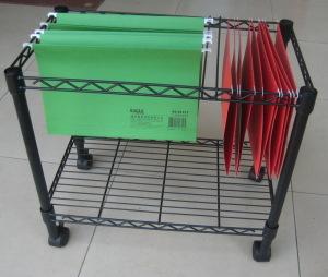 China Black Adjustable 2 Tiers Steel File Storage Cart for sale