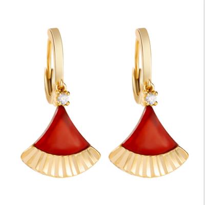 China Other 2021K Gold Skirt Sector Hot Selling Plated Agate Inlaid Earbutton Niche Design Female Earring for sale