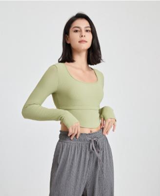 China Breathable STOCK 6 Colour Sports Long Sleeve Slim Fit Sports Bra Women Running Fitness Yoga Wear Tops for sale