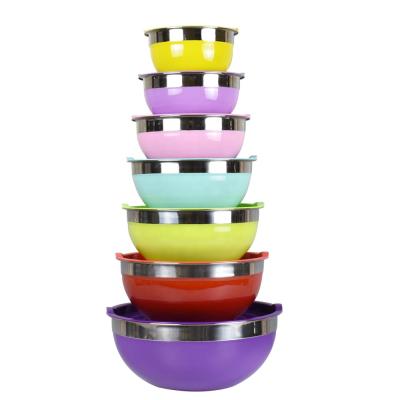 China High Sustainable Quantity Stainless Steel Mixing Bowls Set Of 7 With Airtight Lids Nesting Storage Bowls for sale