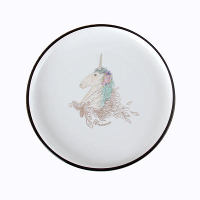 China Nordic Simple High Quality Ceramic Unicorn Viable Gold Stamping 8 Inch Ceramic Pizza Dinner Plate for sale