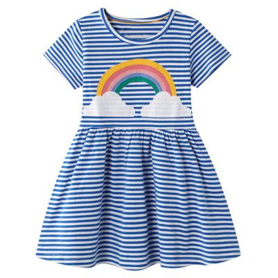 China Anti-Static Short Sleeve Summer Rainbow Printing Kids Clothes Girls Casual Dresses for sale