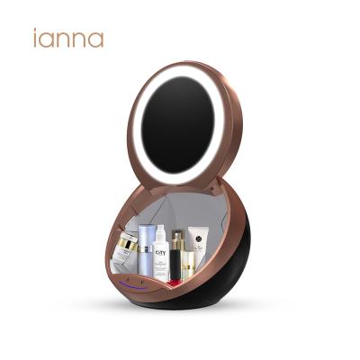 China 2021 lit most expected ianna LM10 automatic lift LED mirror makeup with 4K cosmetic storage box around HD glass white light mirror for sale
