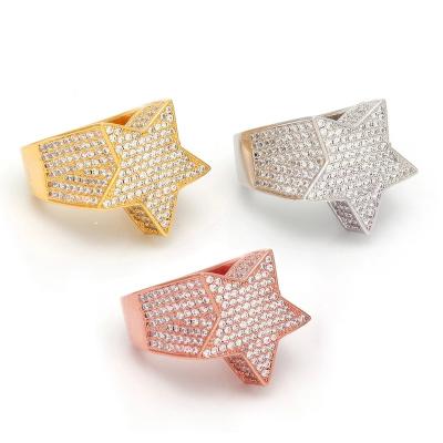China Hiphop Iced Out Star Shape Ring Hip Hop Men Rapper Jewelry Plated Ring for sale