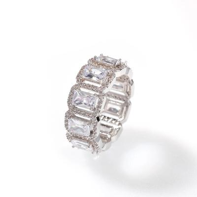 China Hiphop Men's Wand Ring Copper Gold Silver Color CZ Iced Out Bling Mic Pave Ring Bling Jewelry For Women Men Gift for sale