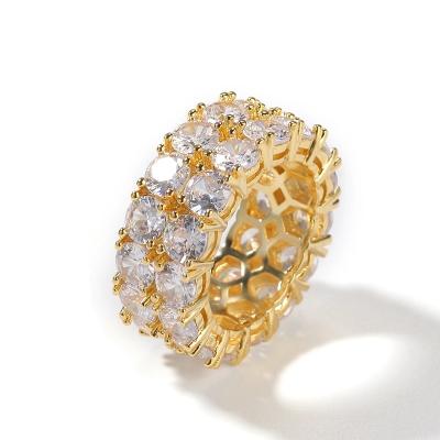 China Hiphop Fashion Iced Out CZ Finger Ring Tennis Ring Silver Gold Plating For Women Men Hip Hop Jewelry for sale
