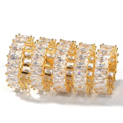 China Hiphop Square CZ Rhodium Plated 1 Row Baguette Ring 7mm Iced Out 5mm Men Women Fashion Rings Jewelry for sale