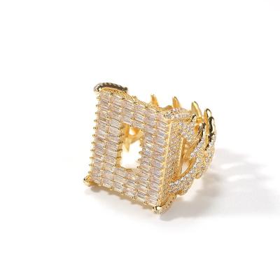 China New Hiphop Hot Selling Square Cavity Men's Zircon Ring Copper Silver Gold Color For Women Men Rapper Finger Jewelry Gifts for sale