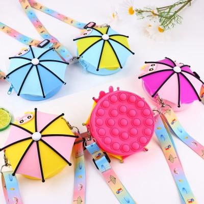 China Waterproof 2023 summer Umbrella pattern Fashion mini kids fidget Cute Silicone pop toy purse with strap for little girl for sale