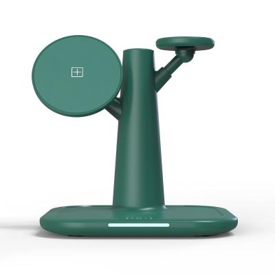 China Electronic QI High Speed Consumer Fast Charging 3 in 1 Magnetic Wireless Background Logo Stand 15w Station Charger Custom Device for sale